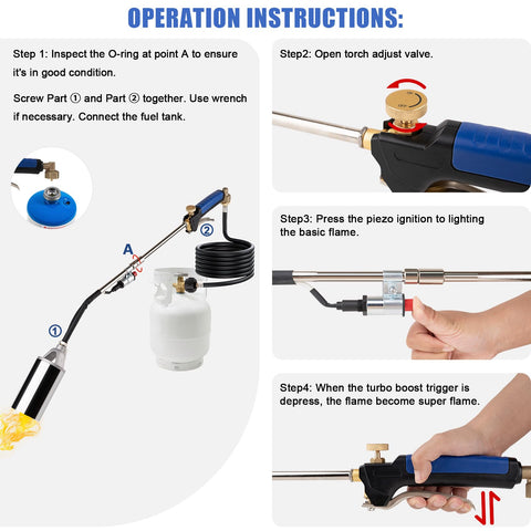 Jiimee propane torch turbo trigger delivers extra heat for rapid work.