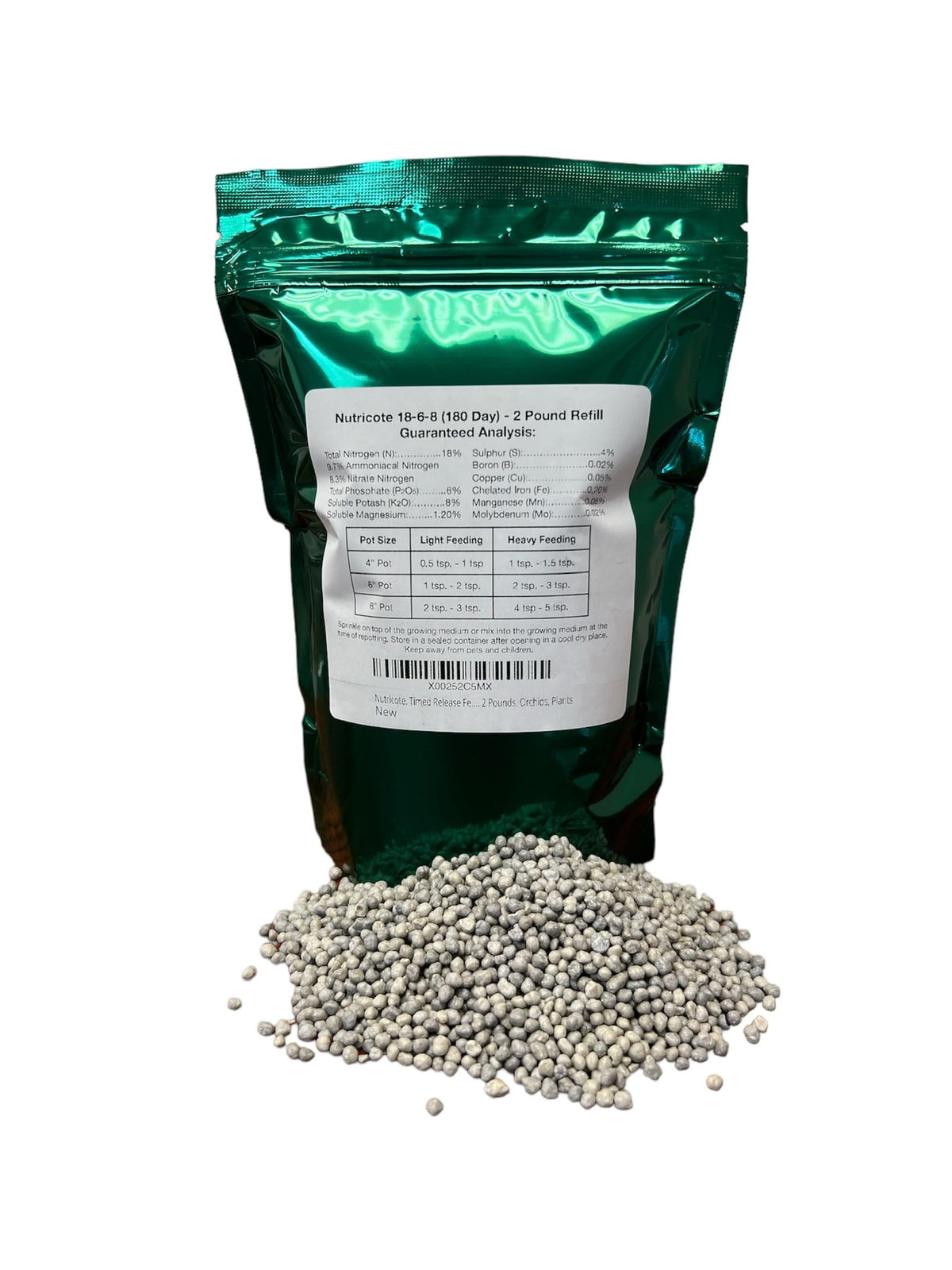 Jim's Orchid Supplies Hoiyen Nutricote 18-6-8 fertilizer bag label with slow-release nutrients.