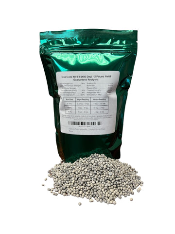 Jim's Orchid Supplies Hoiyen Nutricote 18-6-8 fertilizer bag label with slow-release nutrients.