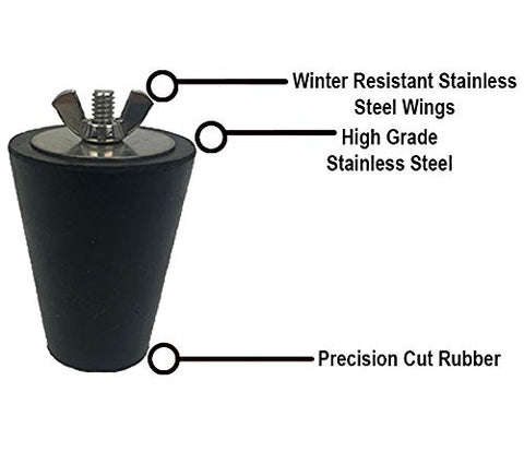 JimysCo rubber tapered plug demonstrates flexible seal for pool winterizing