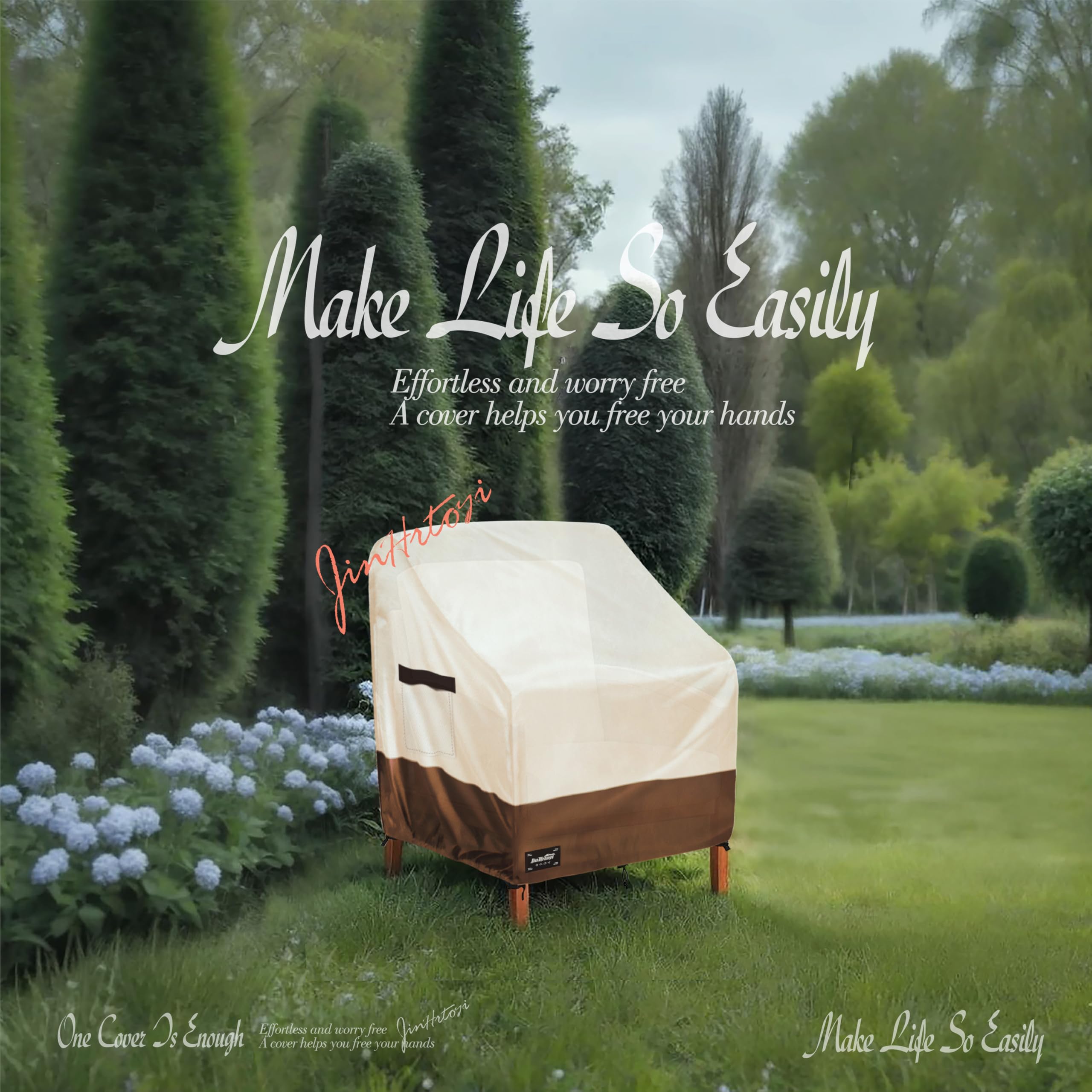 Jin Hrtoyi beige and brown colorway blends with outdoor decor.