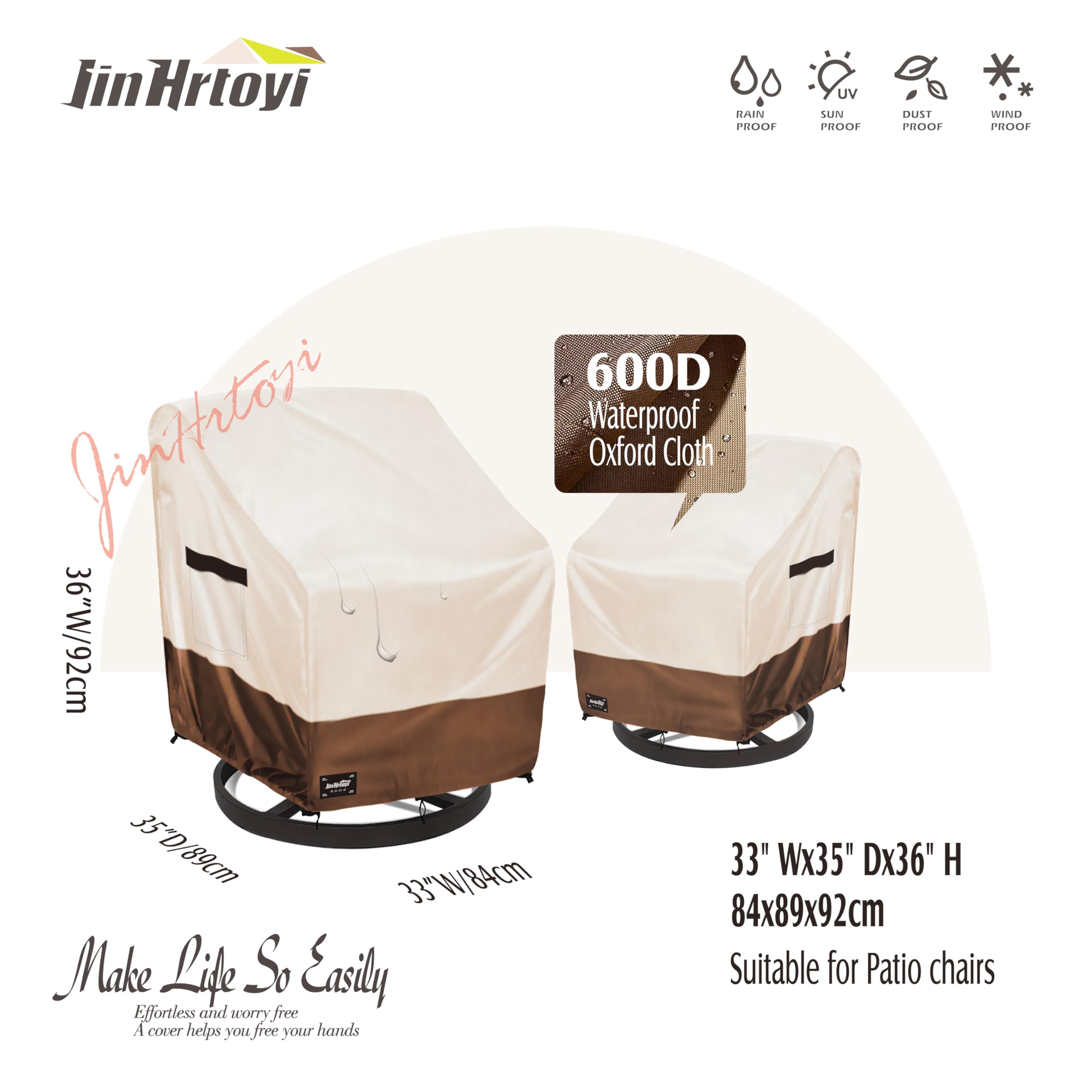 Jin Hrtoyi outdoor chair cover 2-pack with size guide for lounge chairs.