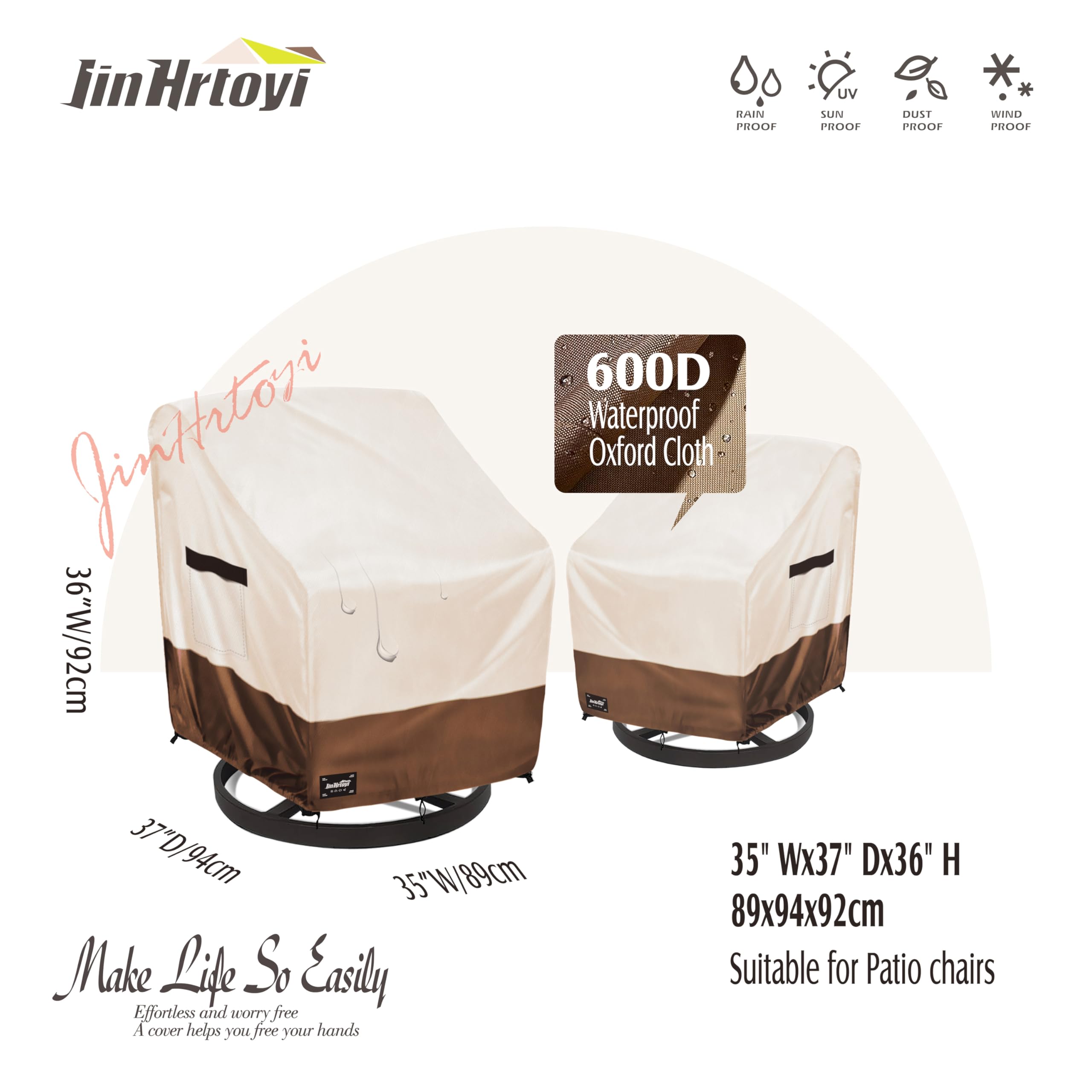 Jin Hrtoyi waterproof fabric keeps chairs dry during rain showers.