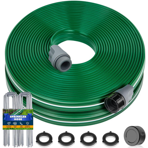Jin&Bao sprinkler hose 25ft with holes for even lawn irrigation.