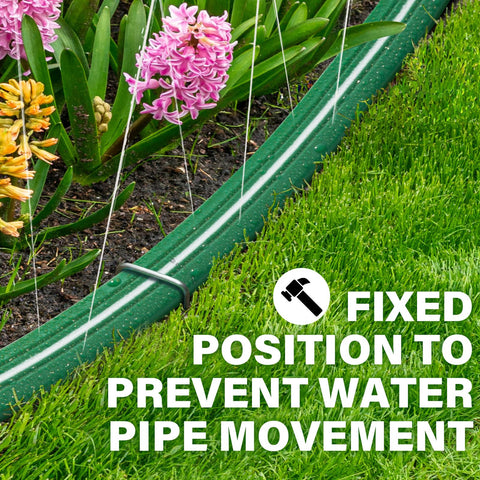 Jin&Bao hose with staples helps secure irrigation lines in place.