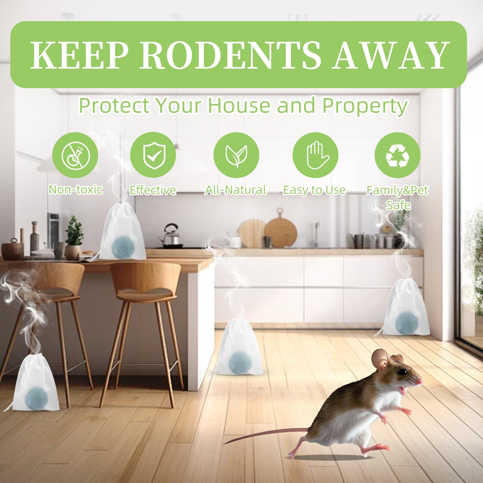 Jin&Co mouse repellent mesh bag shows easy placement
