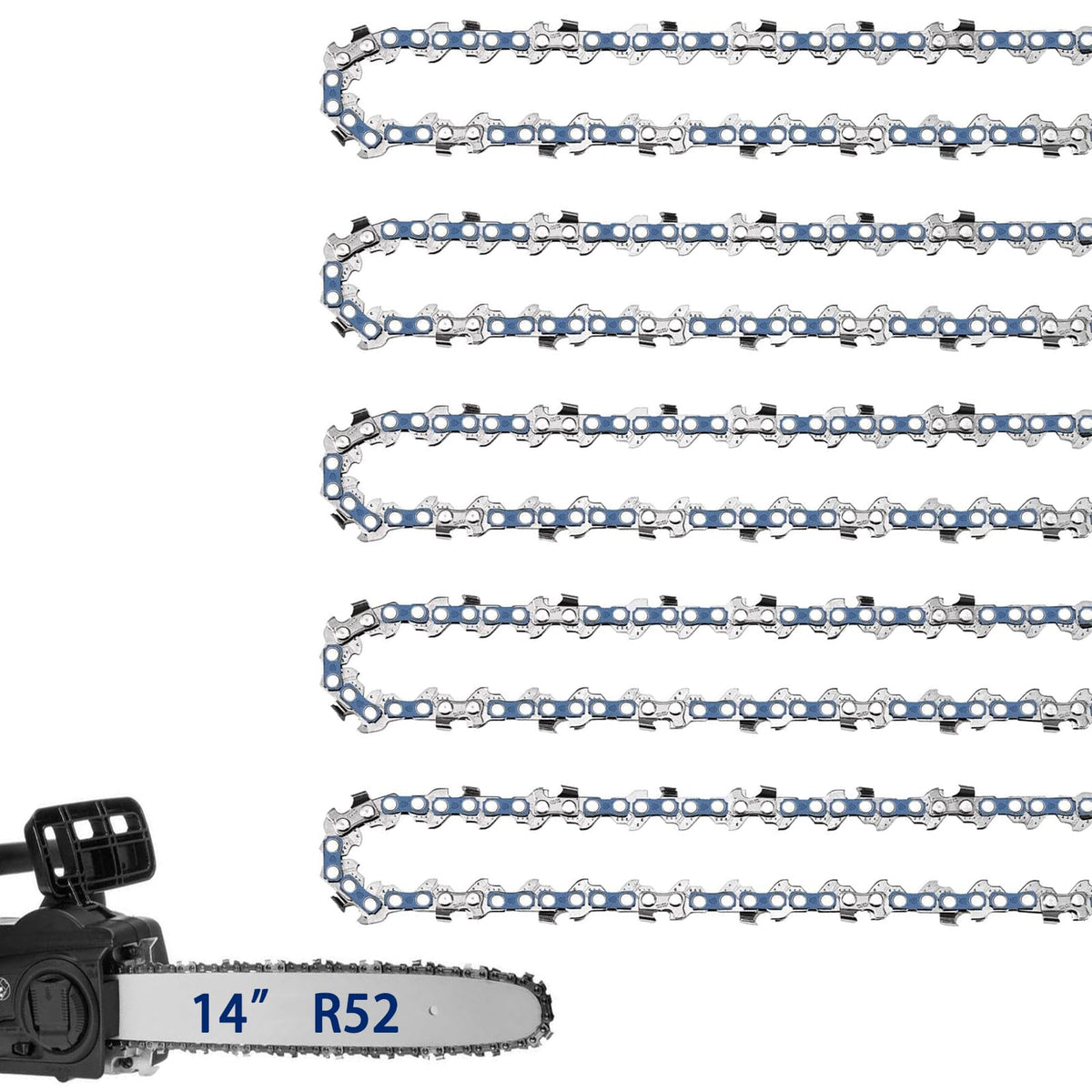 JINFFR 5-pack 14-inch chains ready for quick replacement, front view