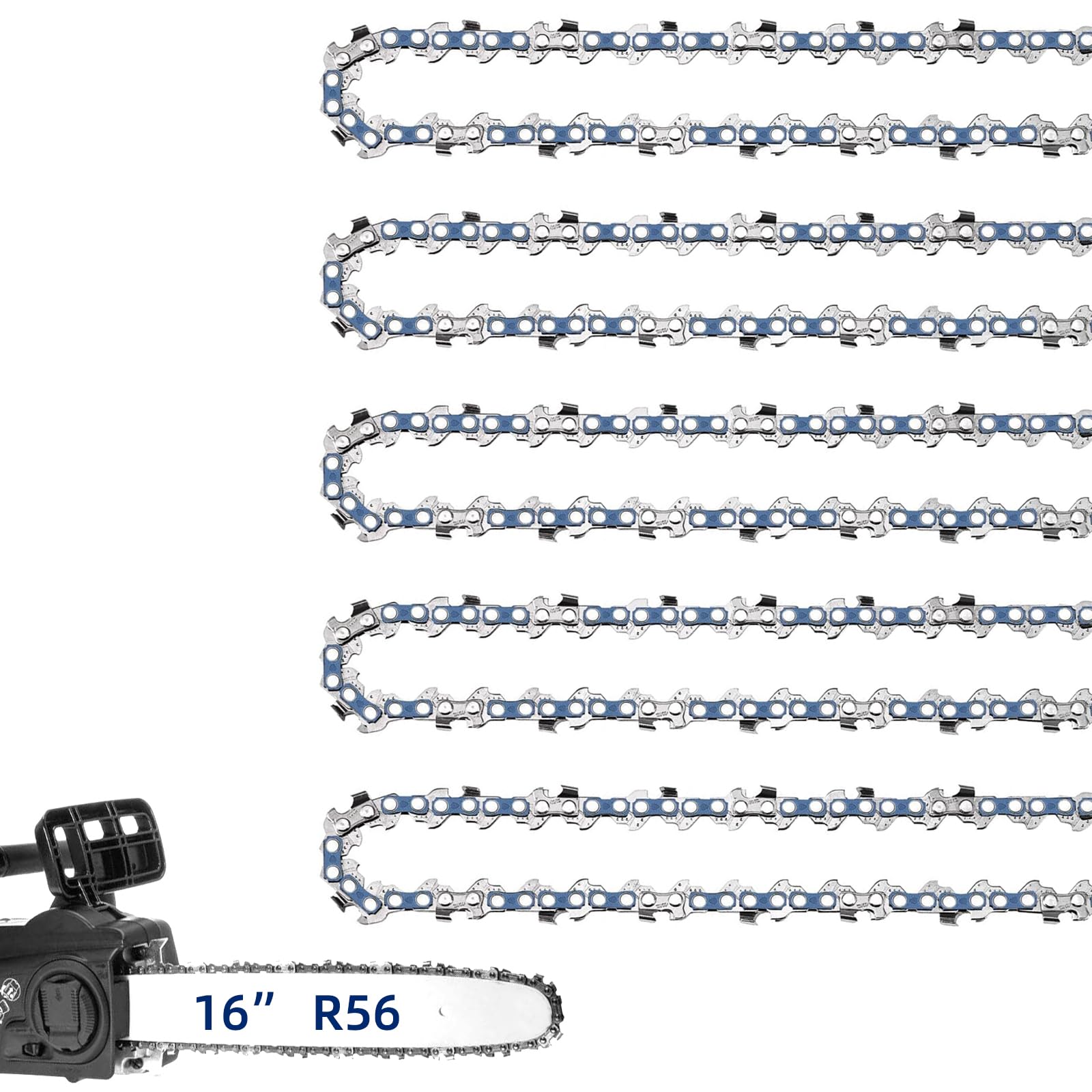 JINFFR 5-pack 16-inch chain close-up of sharp teeth for smooth cuts