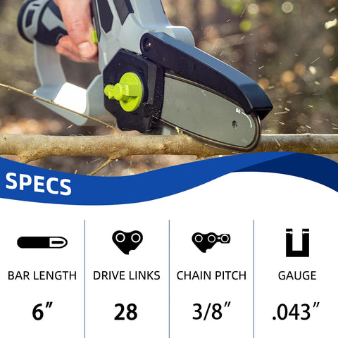 JINFFR 6-inch chain close-up shows teeth engineered for efficient pruning