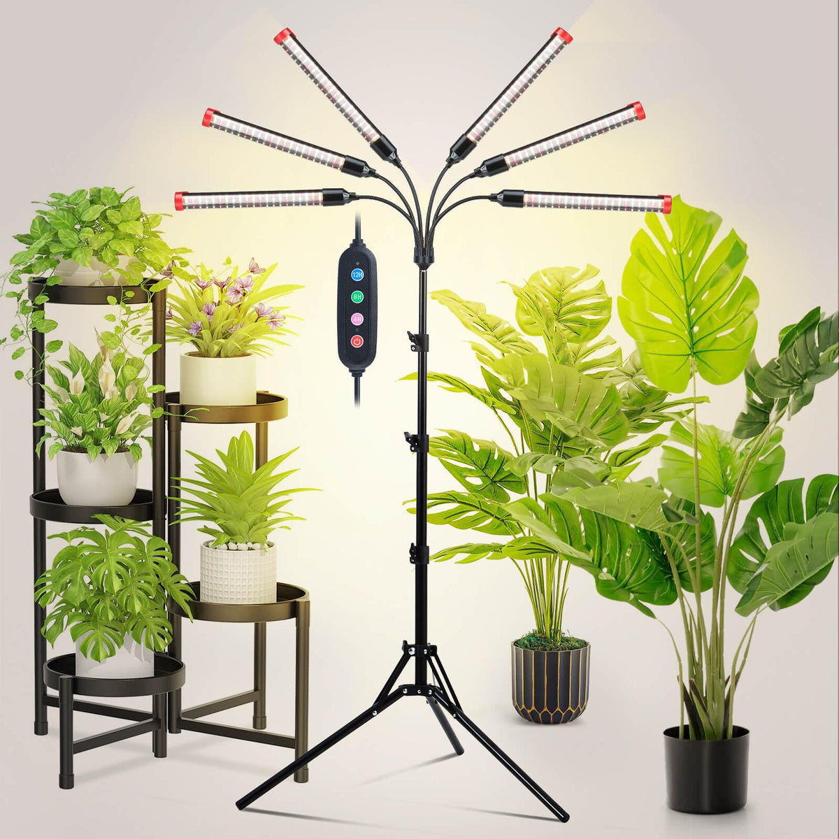 JINHONGTO 54W grow light on a stand provides bright, even coverage for indoor plants.