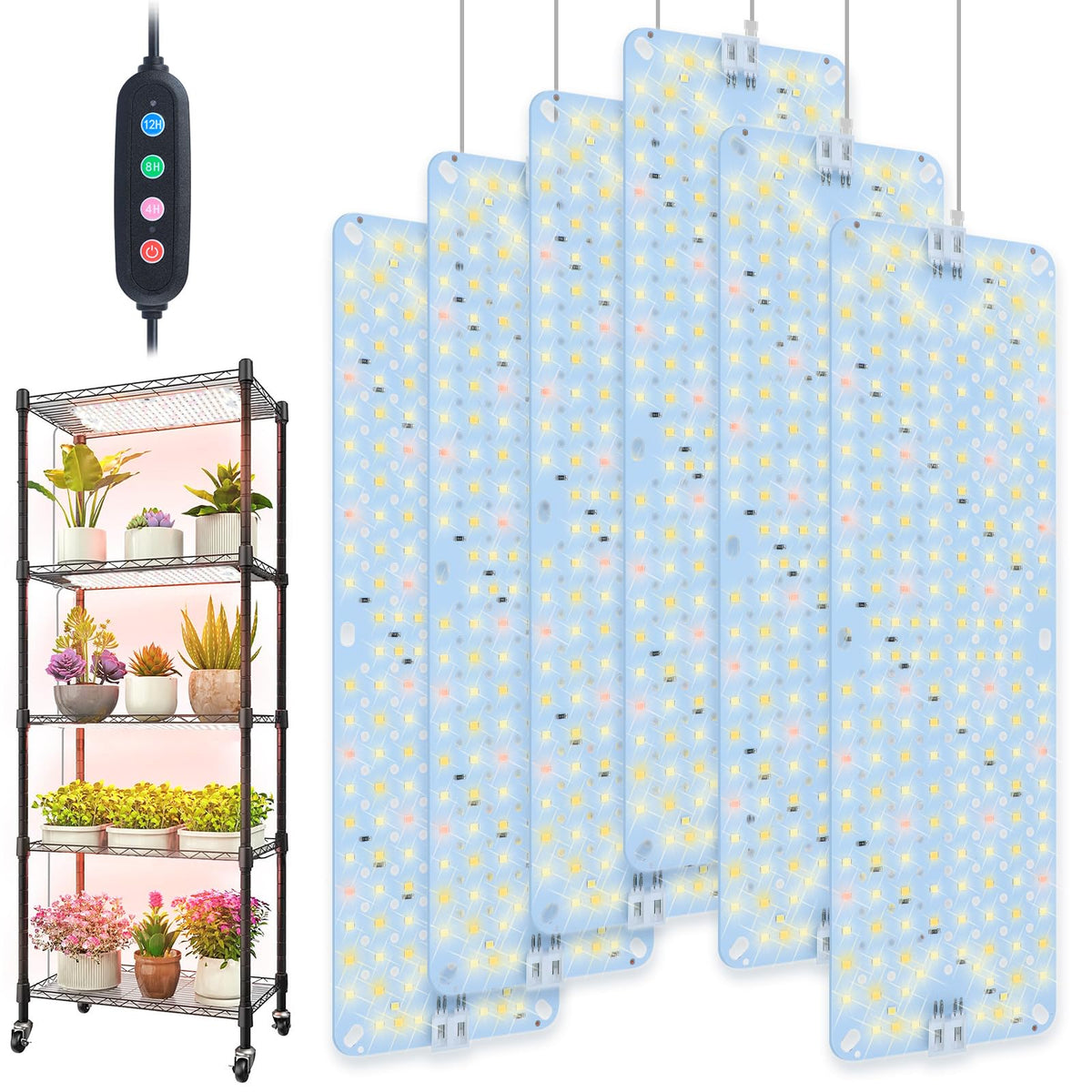 JINHONGTO 6Pack seed starting panel setup showing even full-spectrum light for seedlings