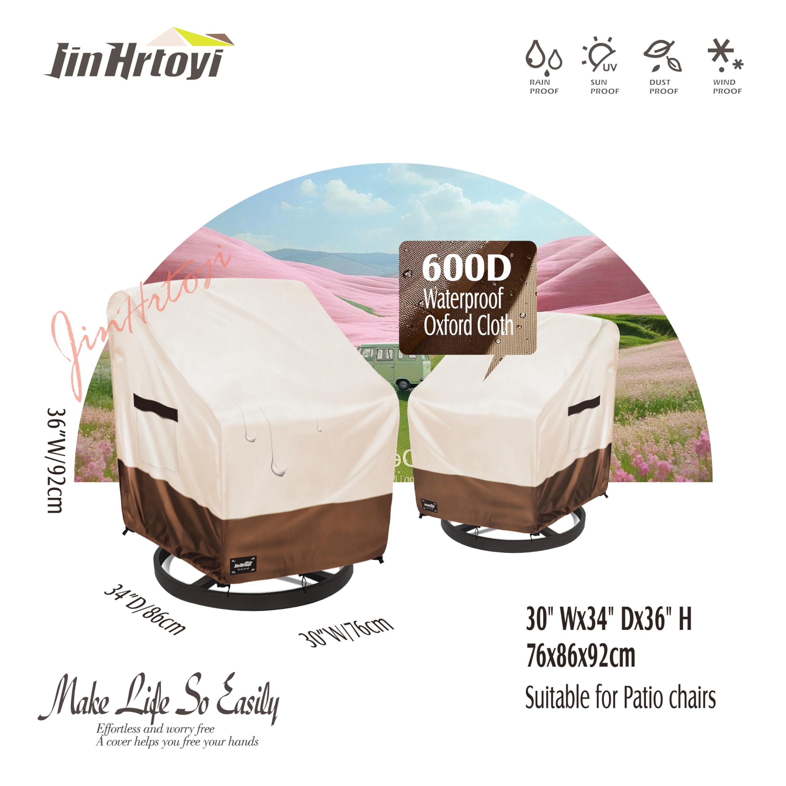 JinHrtoyi outdoor chair cover side view helps protect chairs during storms