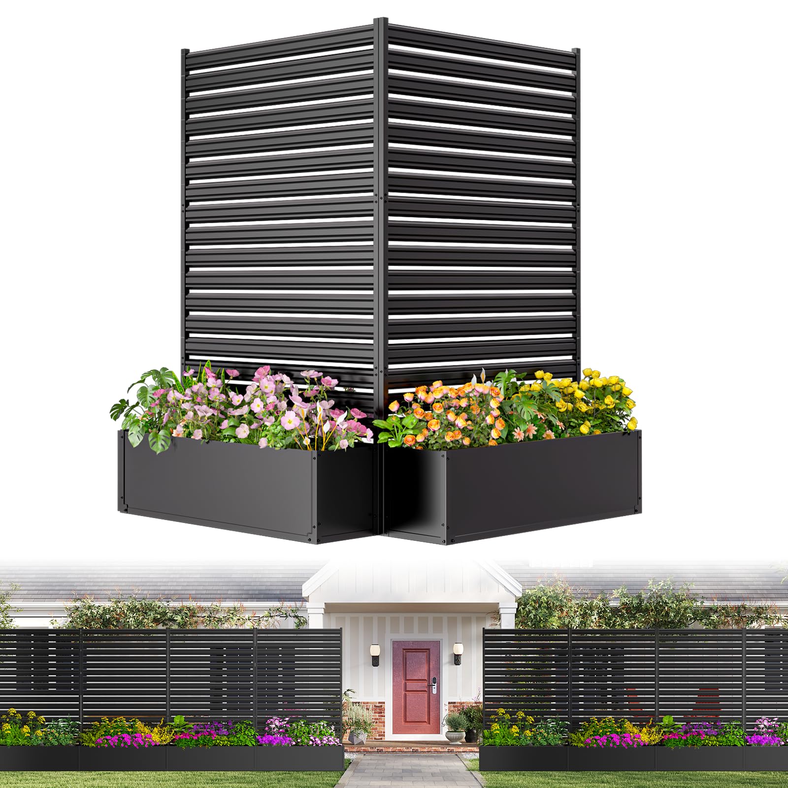 Jinligogo 1-panel no-dig fence with planter box for private patios