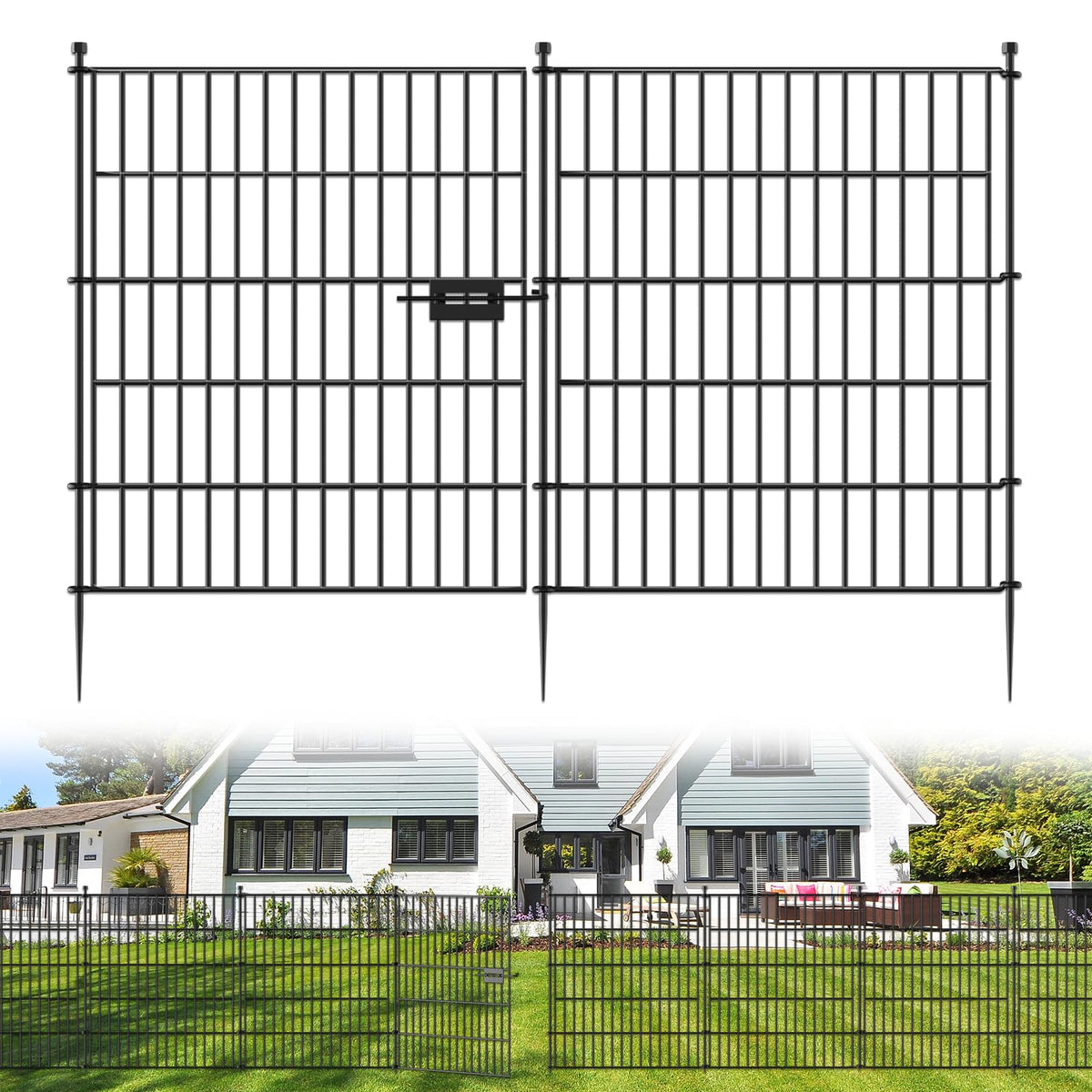jinligogo 10-panel no-dig decorative fence frames a sunny garden, ideal for defining borders.