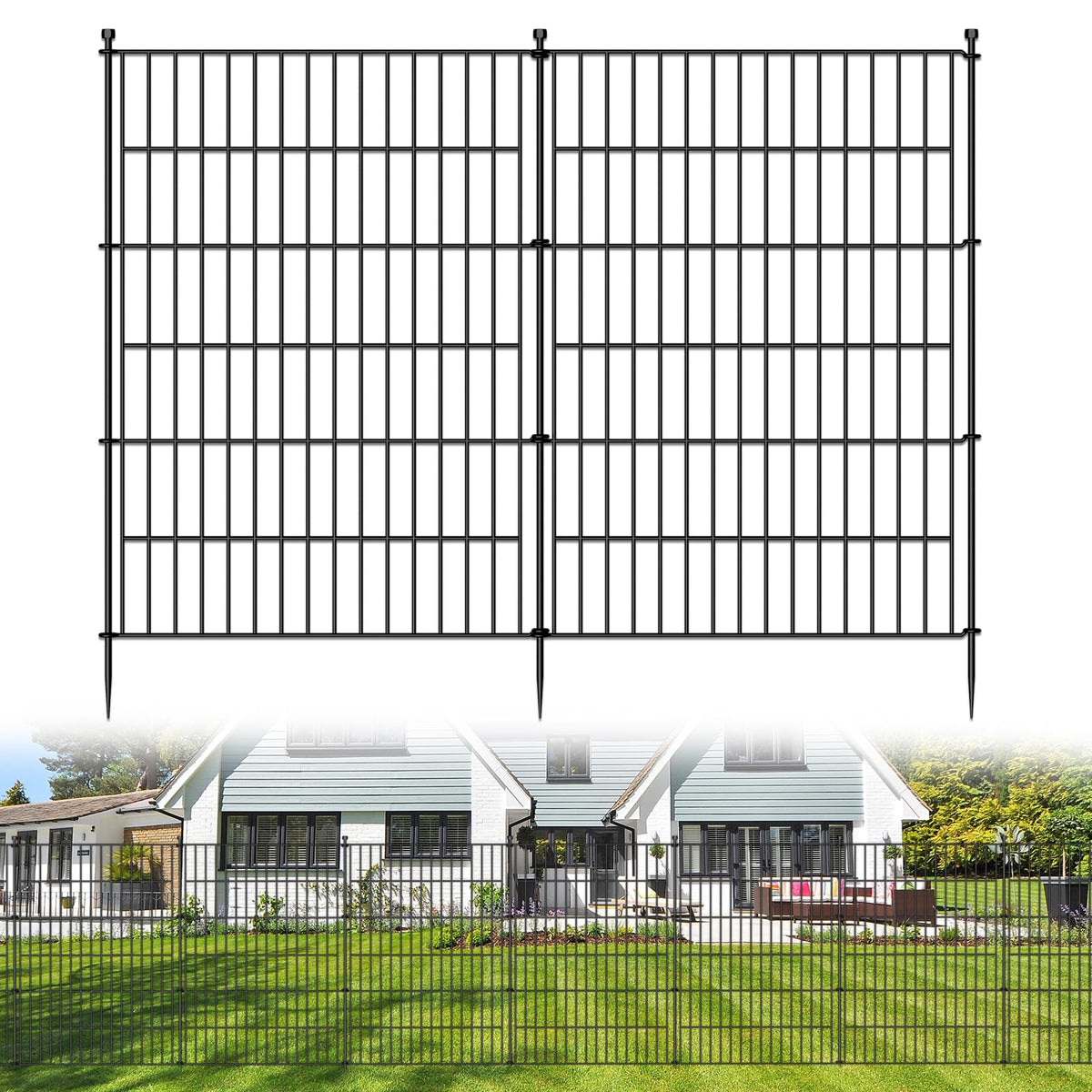 Jinligogo 5-panel no-dig decorative fence yard protects pets with quick, soil-friendly installation.