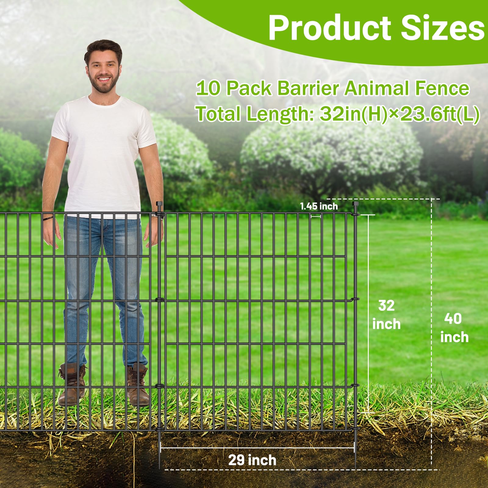 jinligogo rustproof metal garden fence assembly shows pre-assembled panels and ground stakes.