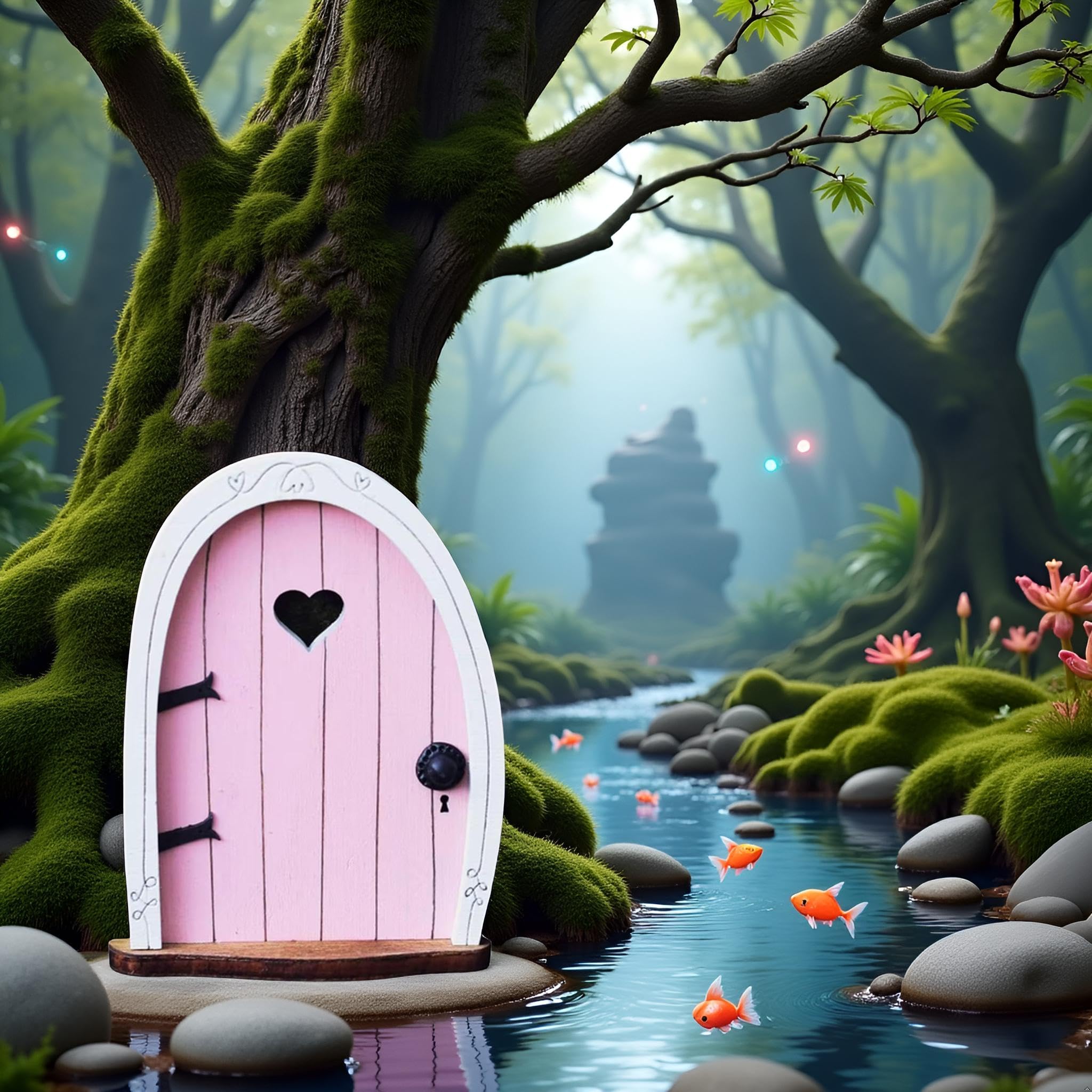 Jinshining Pink Streak miniature door with arched entrance for mini houses.