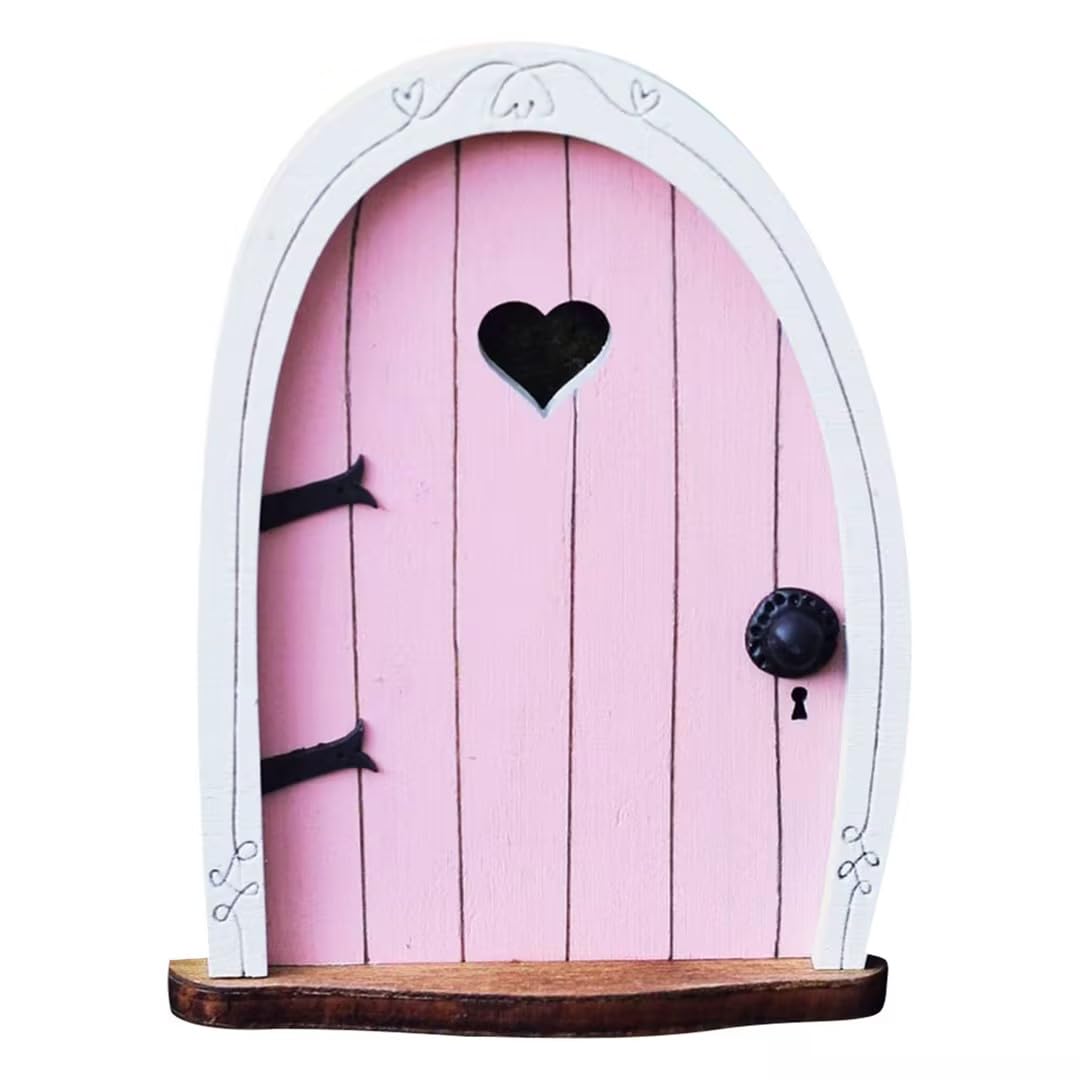 Jinshining Pink Streak fairy door on a tree adds whimsy to your garden.