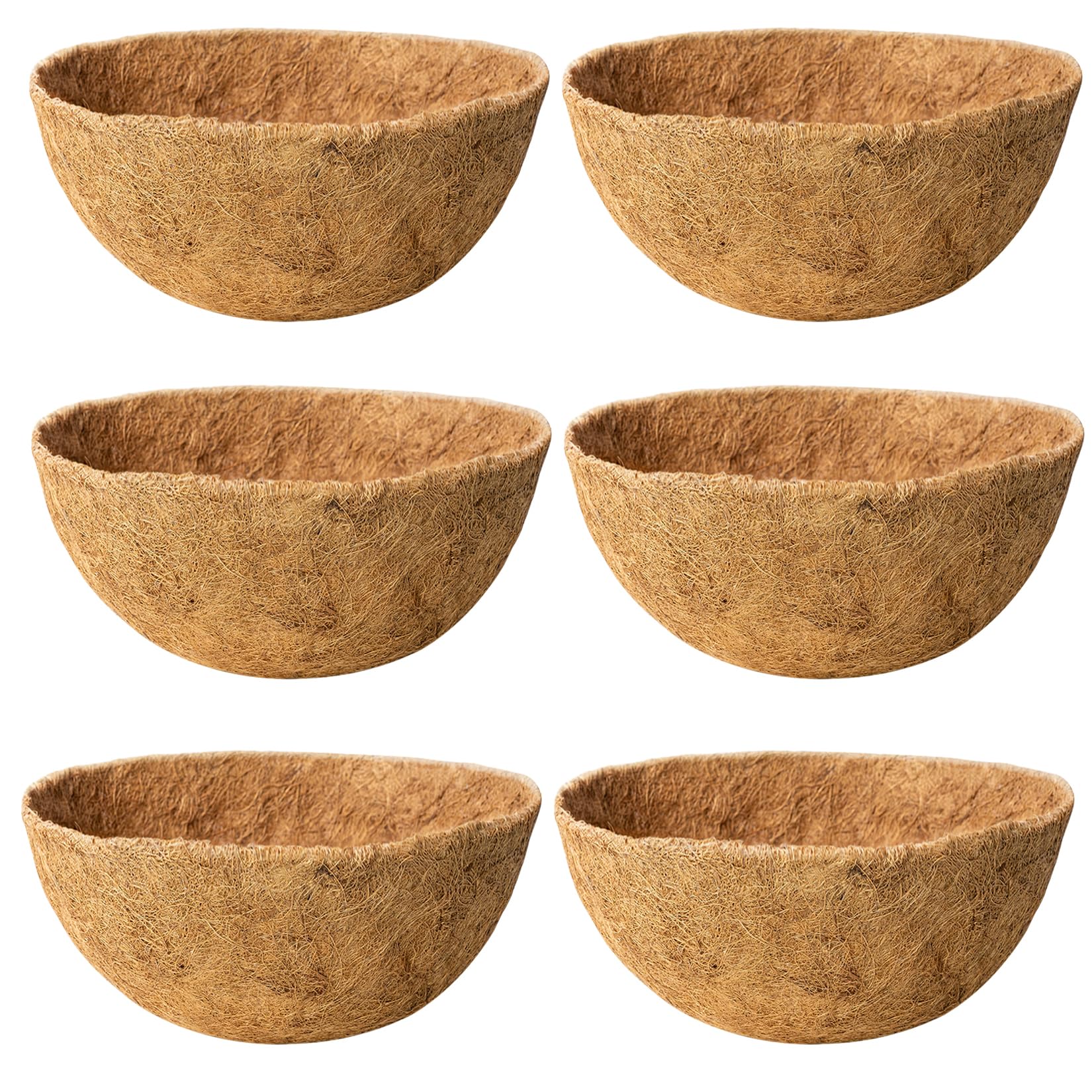 JINYICOCO 6-pack 12-inch coco liners for hanging baskets with natural drainage