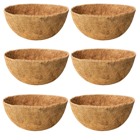 JINYICOCO 6-pack 16-inch coco liners for hanging baskets promote drainage and airflow.