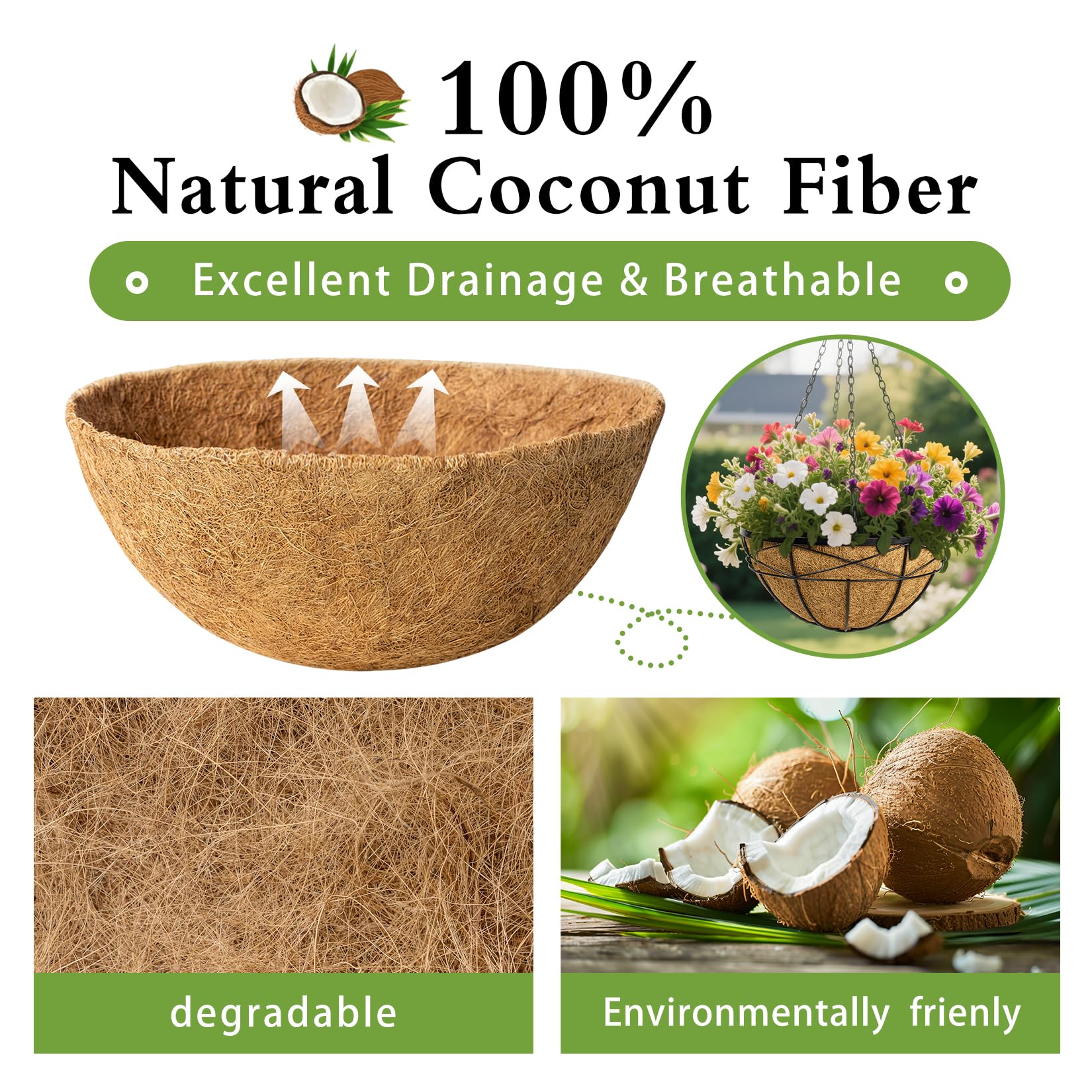 JINYICOCO natural brown coir liner provides durable support for container gardens.