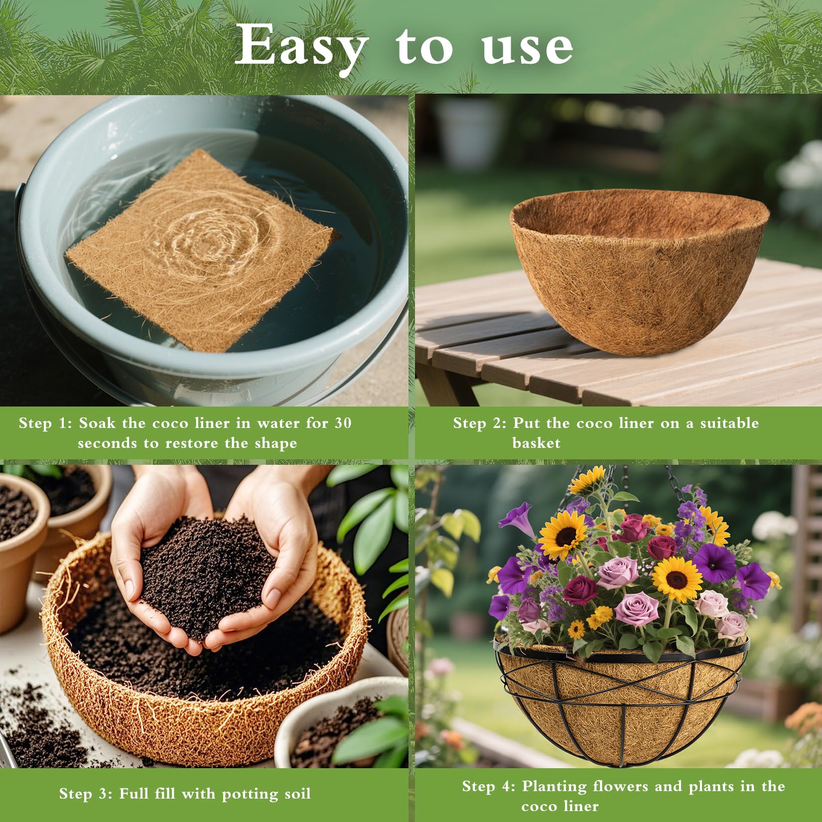 JINYICOCO soak-before-use tip facilitates easy shaping to fit your baskets.