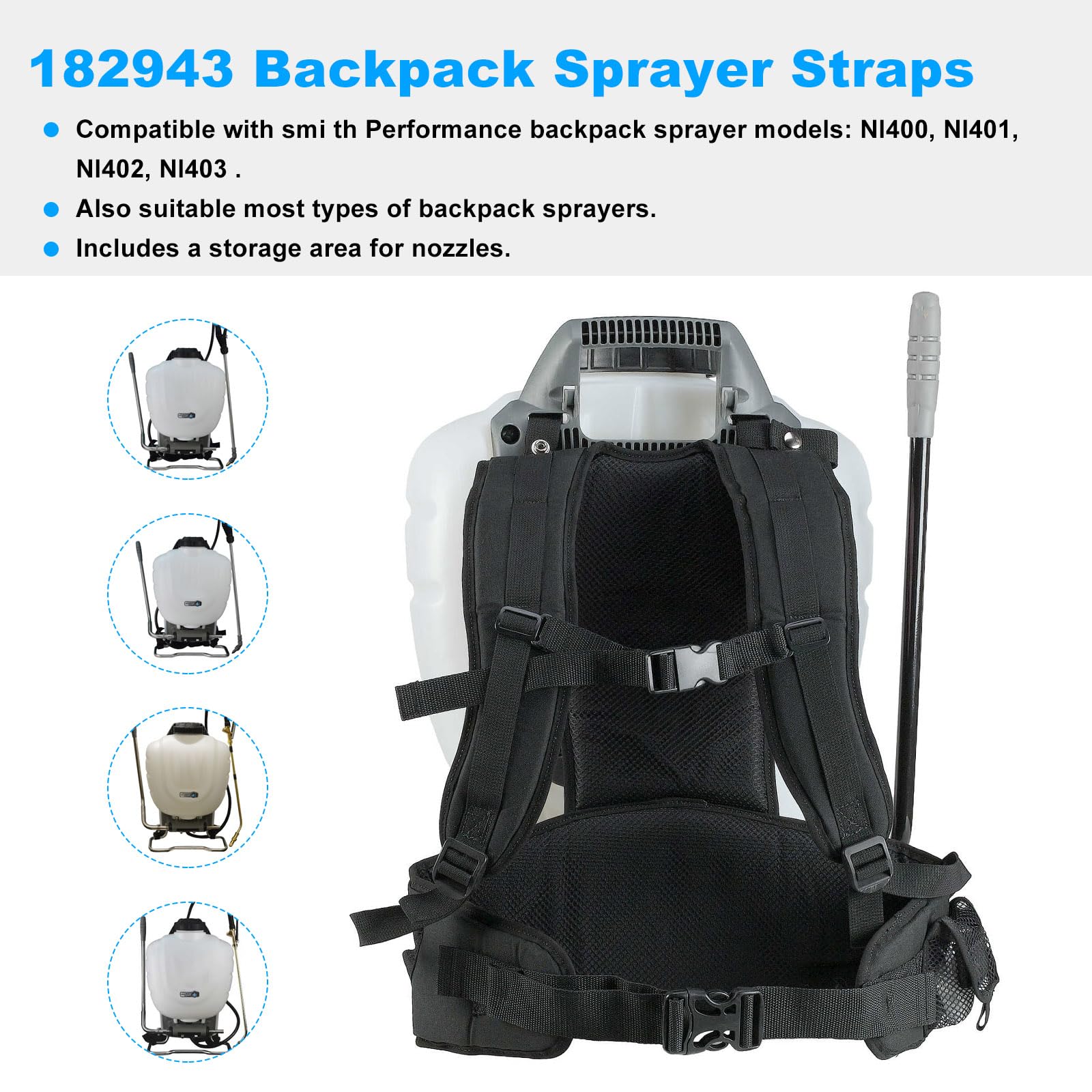 JIOTAR strap design with nozzle storage keeps tools organized during spraying.