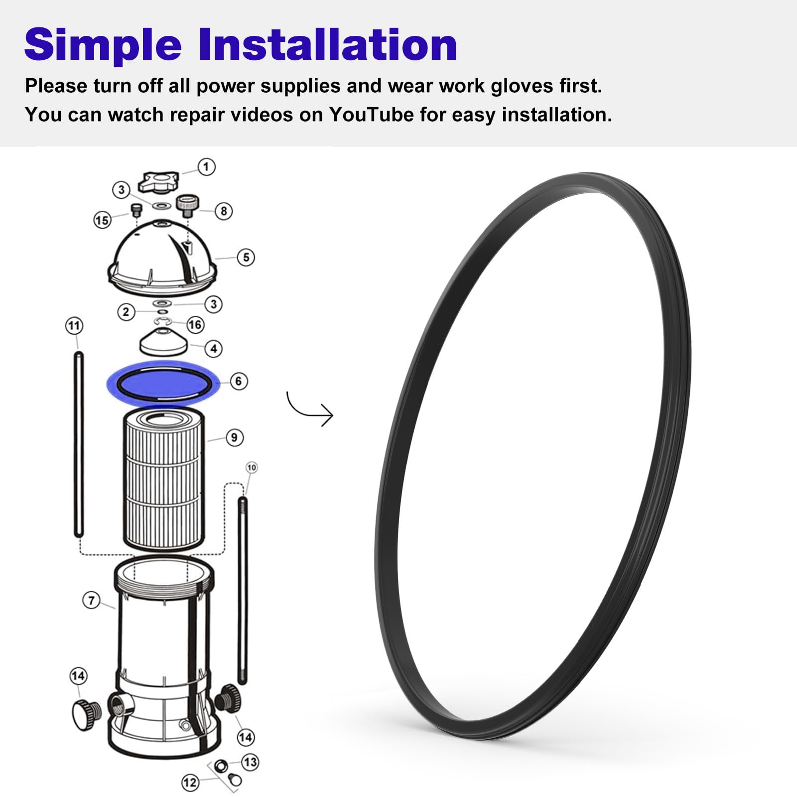 JIOTAR DEX2422Z2 sealed cartridge filter helps maintain clear pool water.