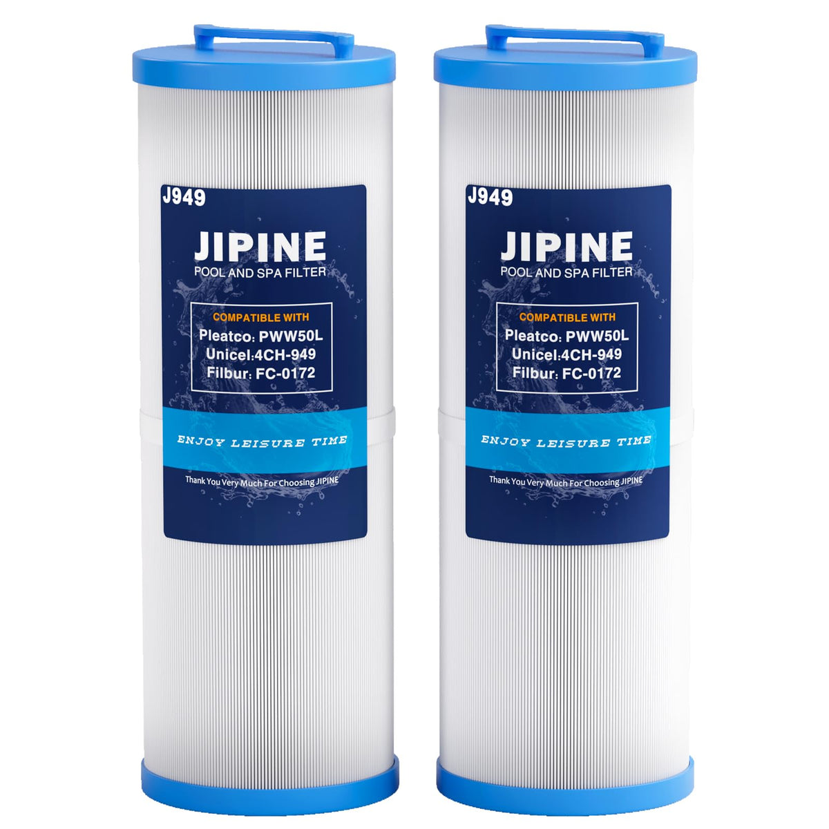 JIPINE 4CH-949 spa filter front view, durable trilobal PET fabric for easy cleaning.