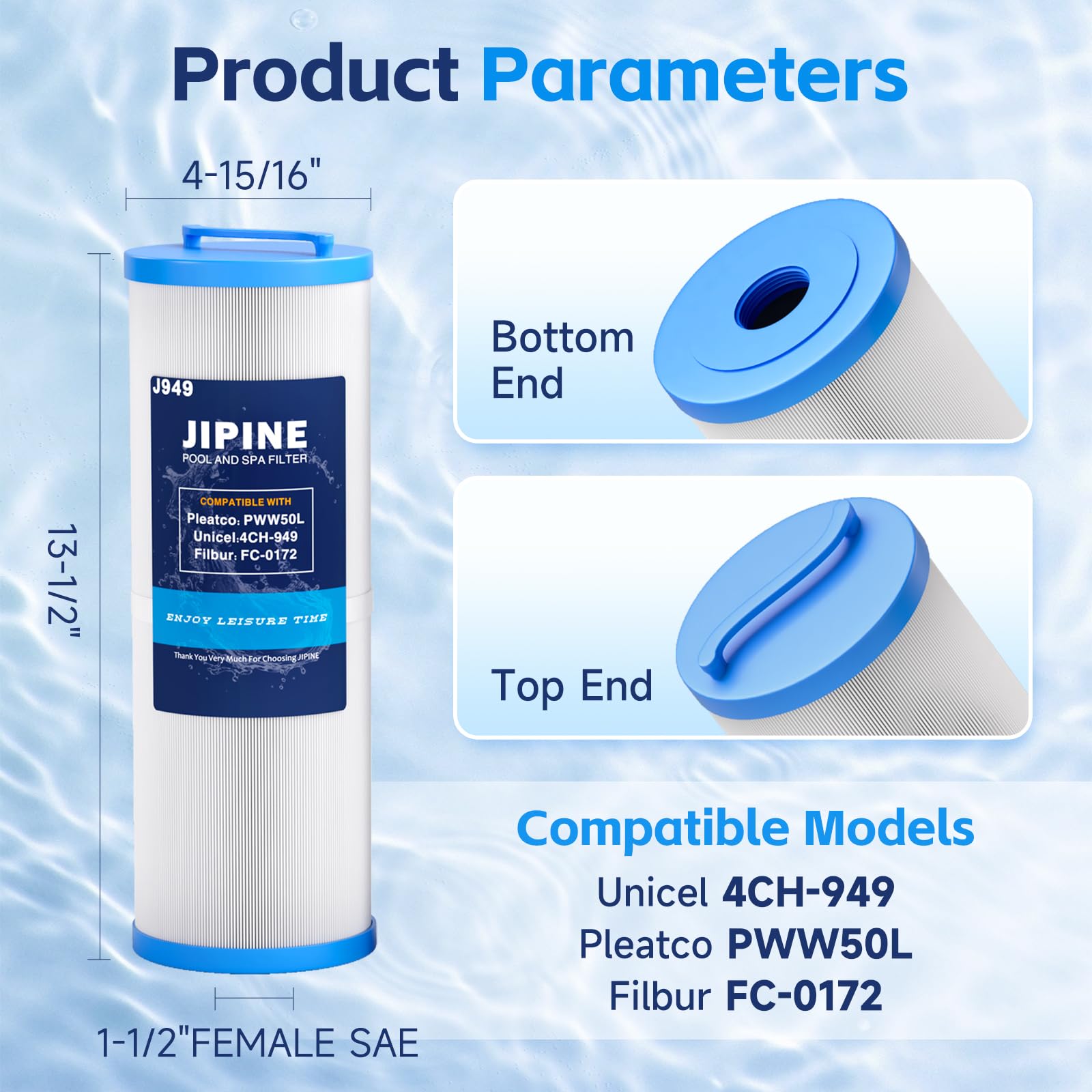 JIPINE 4CH-949 spa filter side view, sturdy construction and fit.
