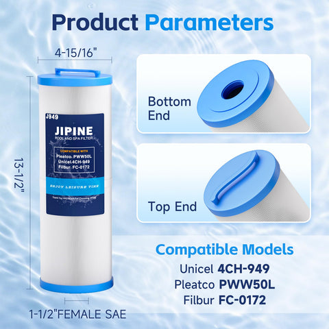 JIPINE 4CH-949 spa filter side view, sturdy construction and fit.