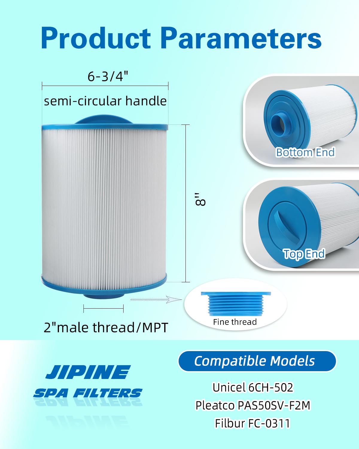 JIPINE PAS50SV spa filter with washable trilobal fabric for easy cleaning