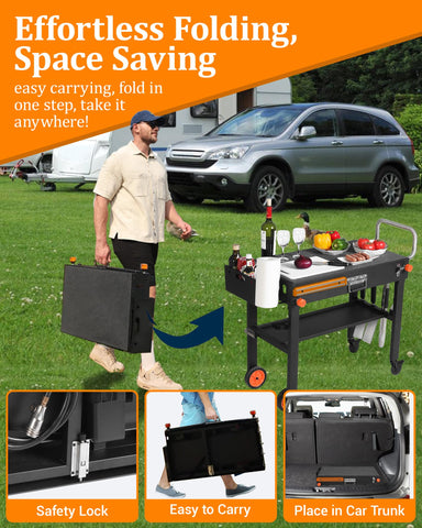 JiRiCHMi caddy system neatly organizes sauces and spices outdoors.
