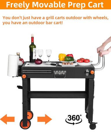 JiRiCHMi transport handle simplifies moving the grill table.