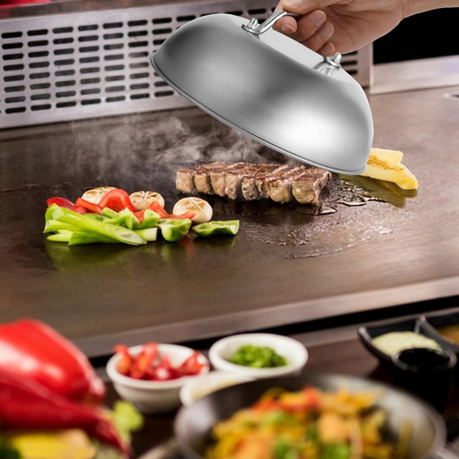 Multipurpose cheese-melt dome suitable for burgers and sandwiches.