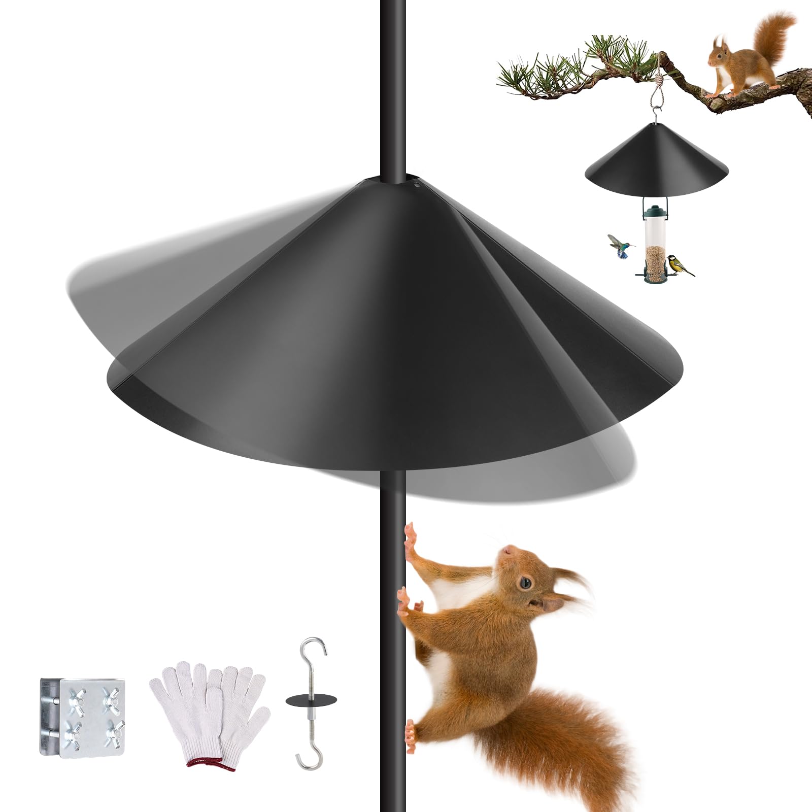JISON21 19-Inch metal squirrel baffle assembly on pole reduces access to bird feeders