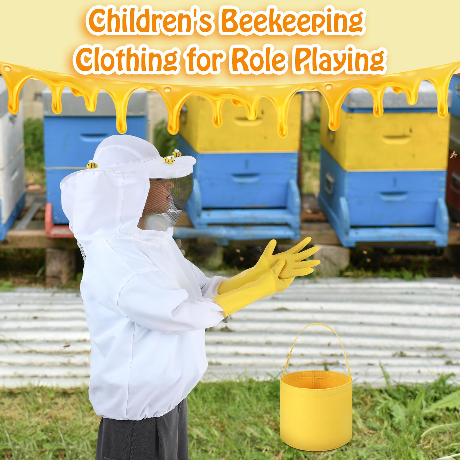 Jiuguva yellow beekeeping gloves provide durable hand protection during hive work.