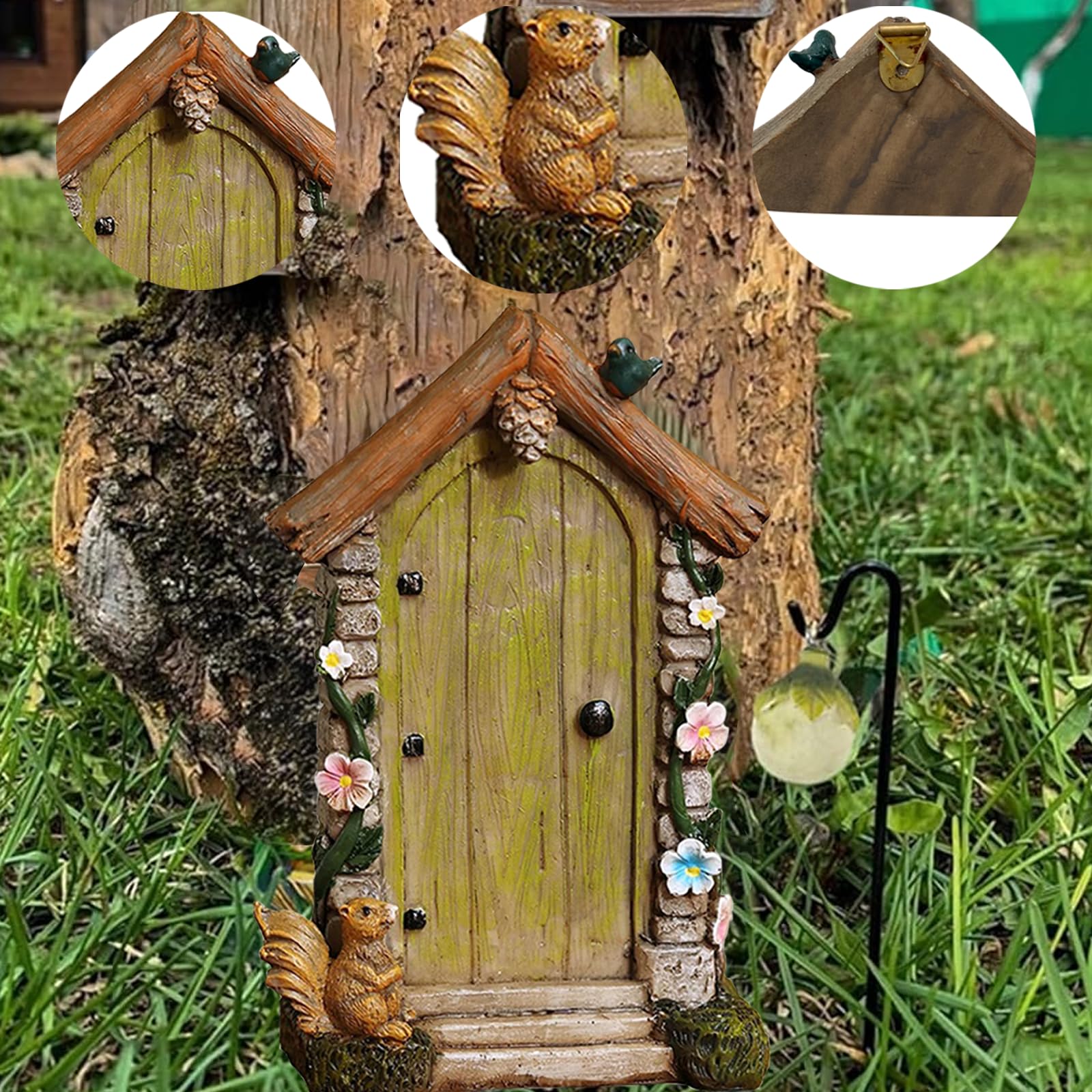 Jiumo enchanted tree stump garden decor enhances outdoor whimsy near trees.