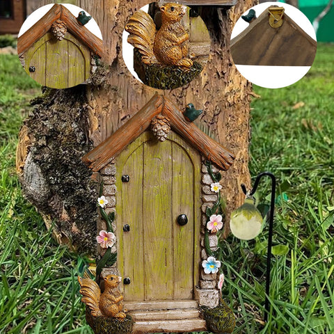Jiumo enchanted tree stump garden decor enhances outdoor whimsy near trees.