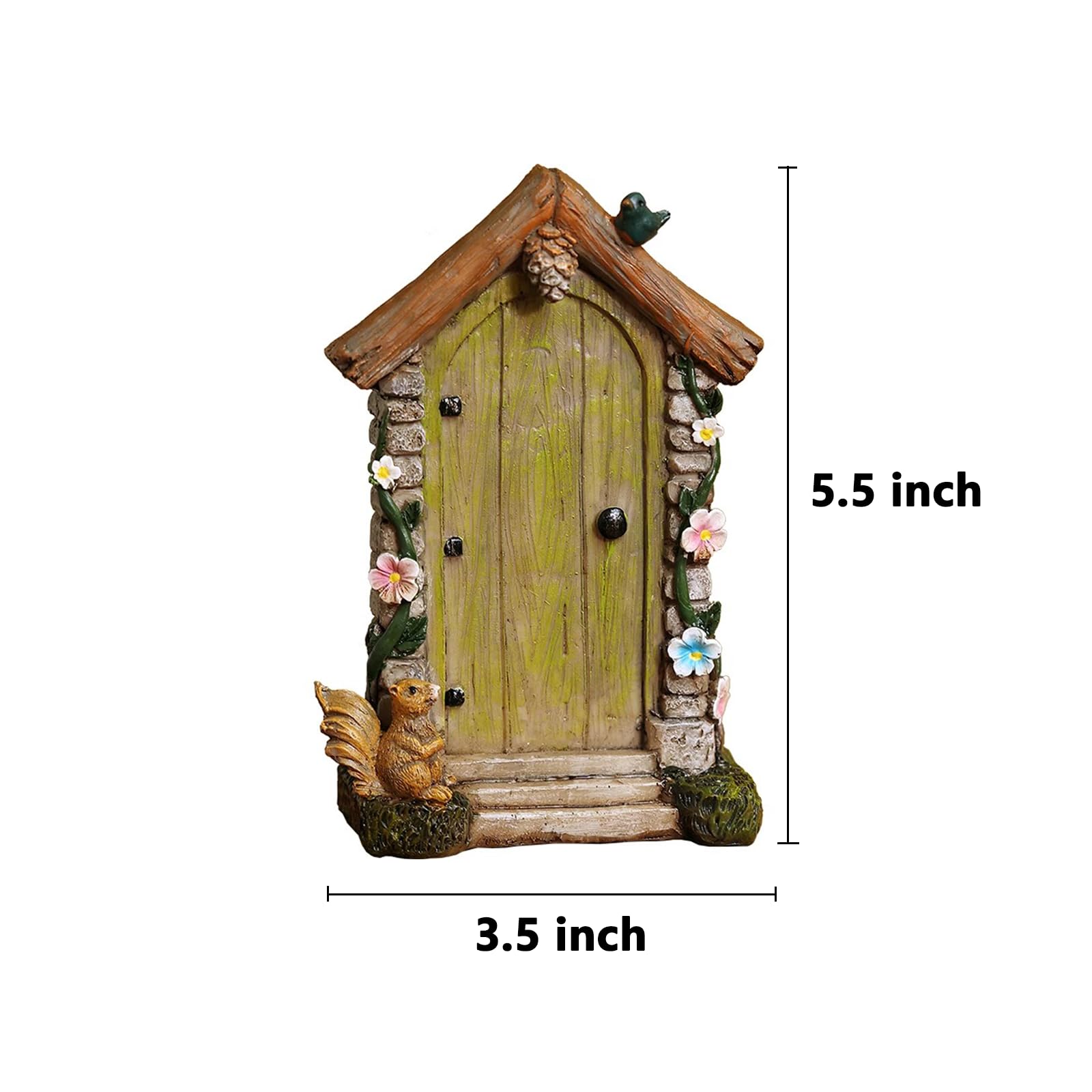 Jiumo tree trunk fairy door detail highlights hand-painted woodland accents.