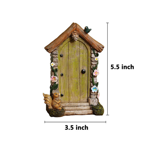 Jiumo tree trunk fairy door detail highlights hand-painted woodland accents.