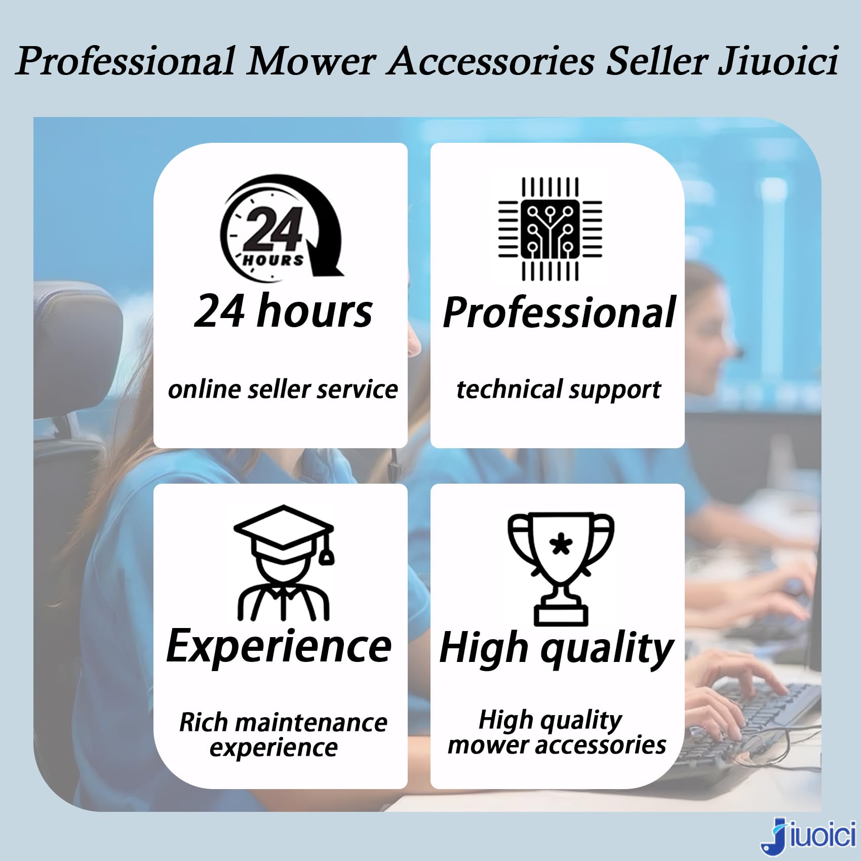 jiuoici professional mower-parts seller branding and catalog imagery
