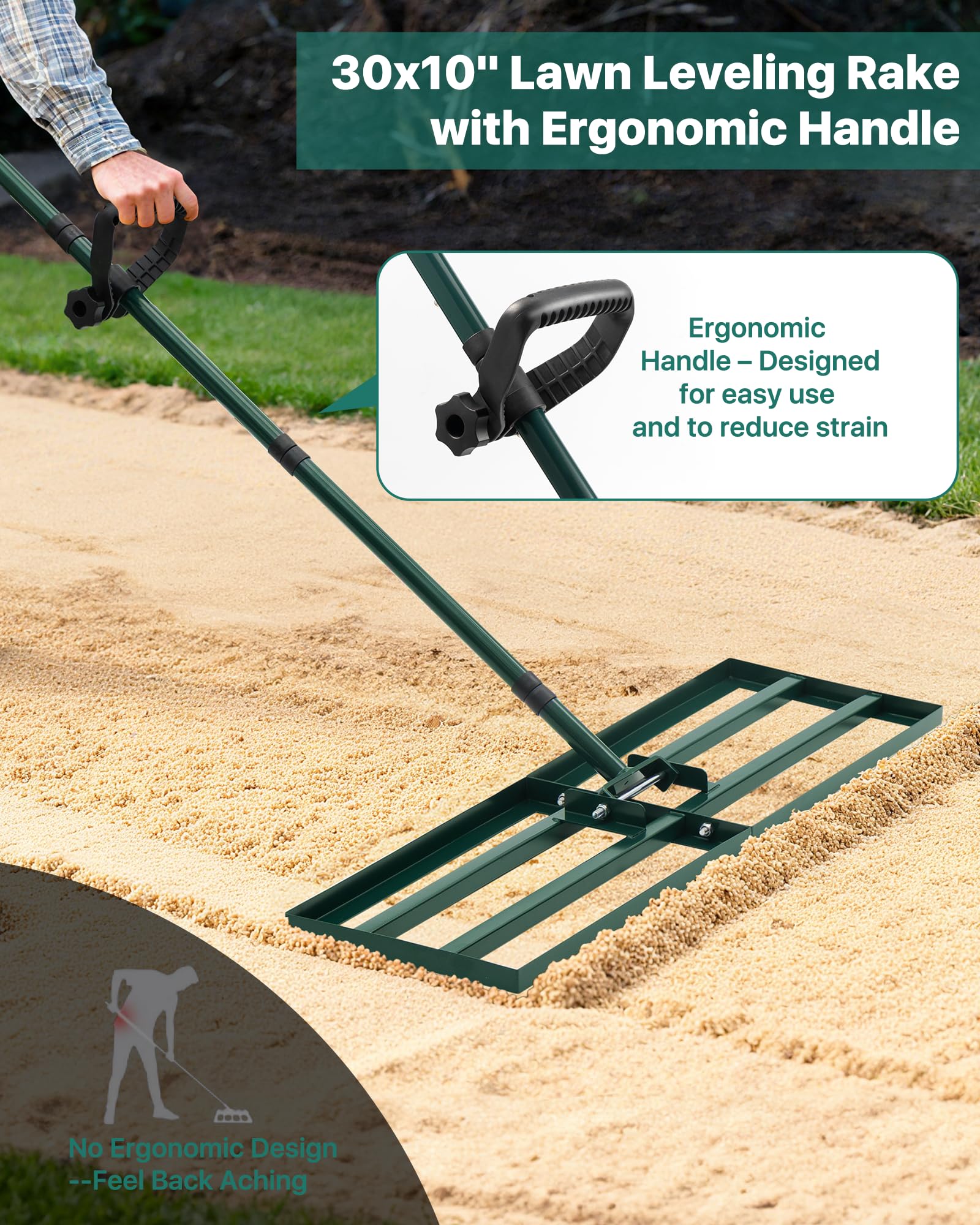 JivaJot Lawn Leveling Rake 45x10 ground plate covers larger areas evenly