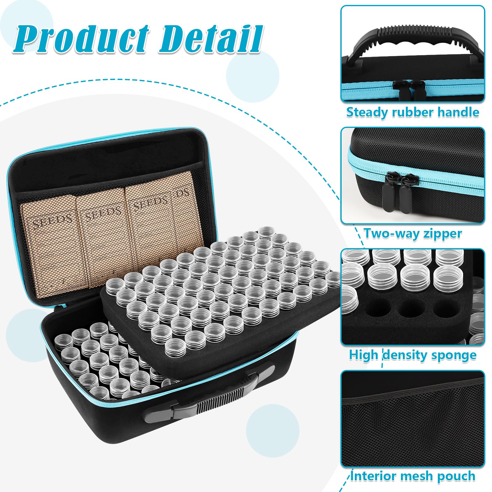 Jixsloft rotary lid closure prevents spills while handling seeds and envelopes.