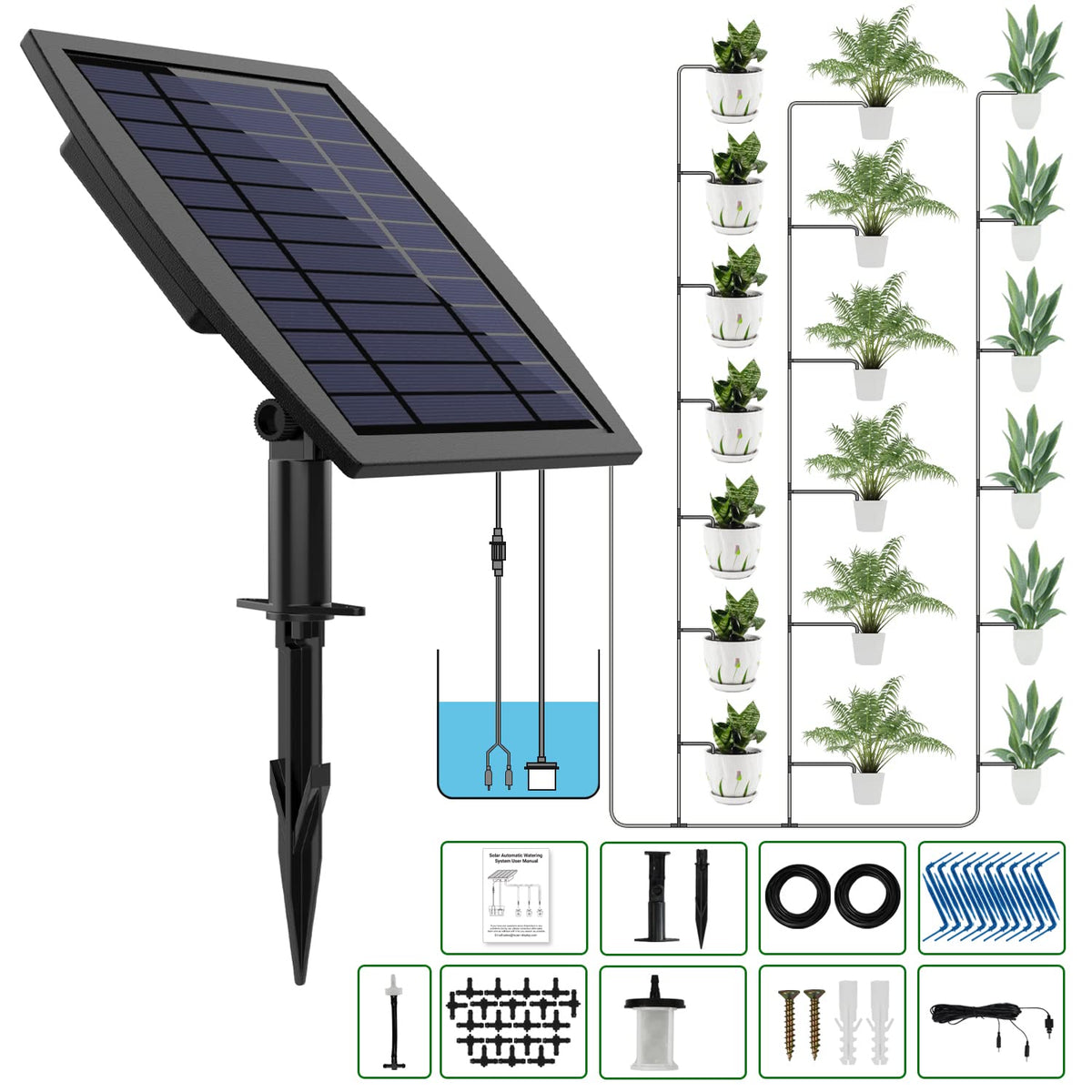 JIYANG solar automatic drip irrigation kit on balcony garden for worry-free plant care.