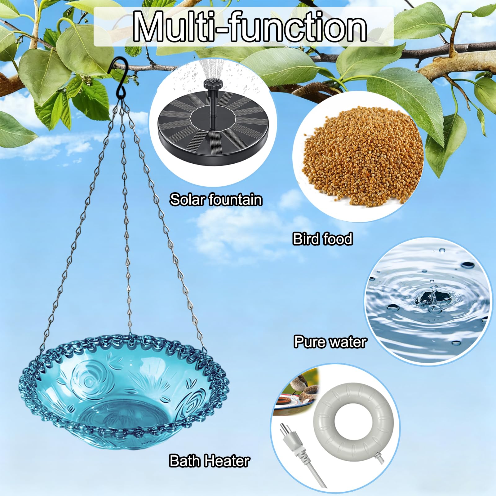 JIYANMEI blue nature-tone bird bath blends with gardens and attracts wildlife.