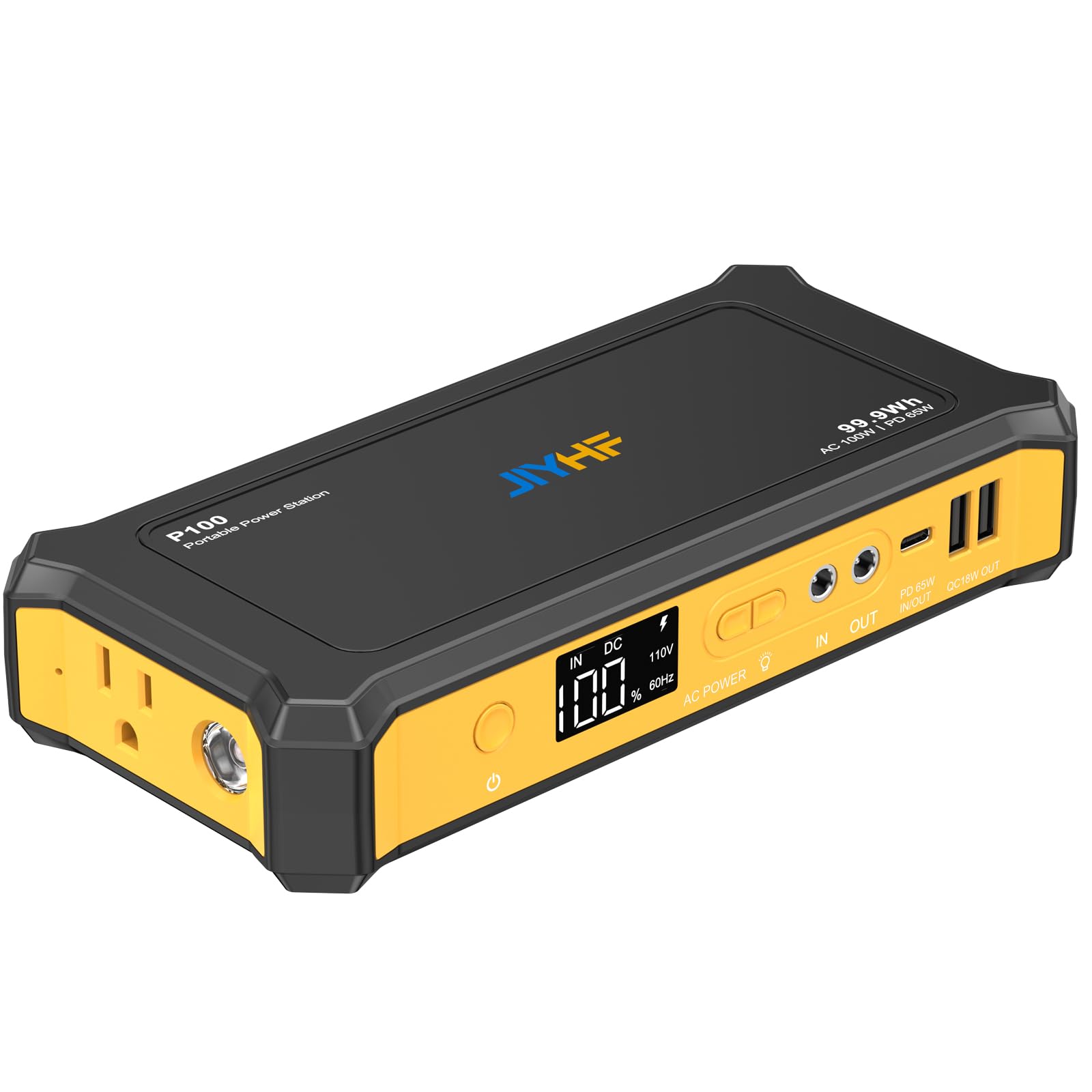 JIYHF portable power station front view showing compact design for outdoor use