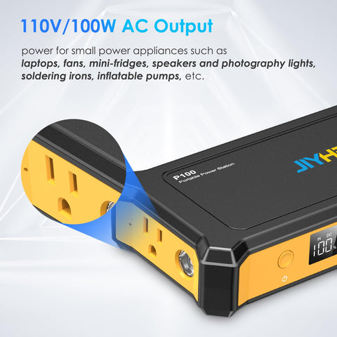 JIYHF unit with ports and LCD display ready to power laptops on camping trips