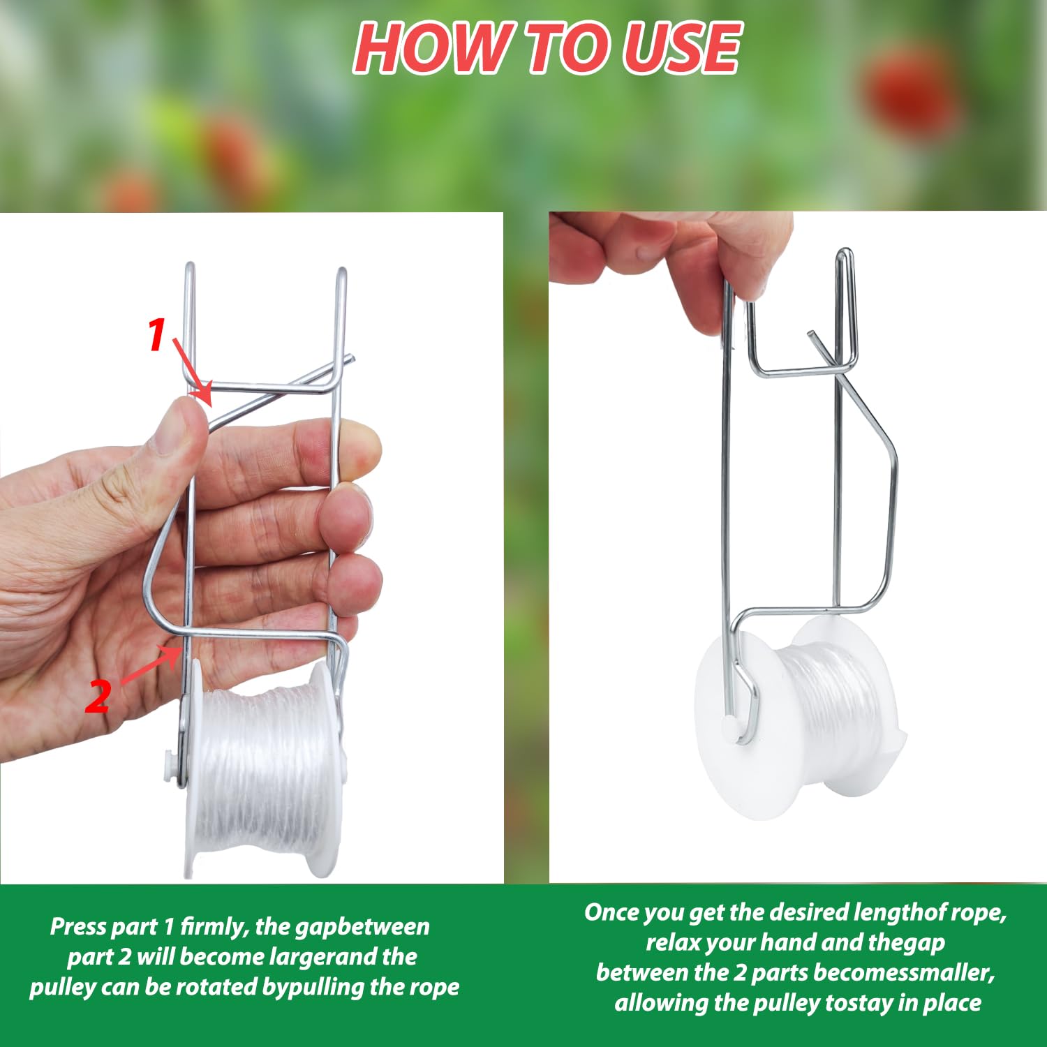 Durable metal hook and rope provide long-lasting plant support
