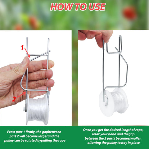 Durable metal hook and rope provide long-lasting plant support